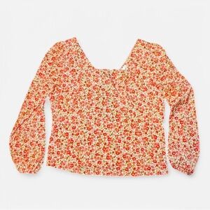 Lush Floral Square Neck Top with Keyhole Back in Pink - 1X